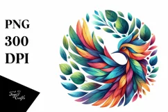 Abstract Bird with Plant Leaves, PNG Product Image 1