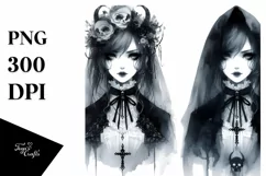 Washed Gothic Girl Enchanting Mysterious | Clipart Product Image 3