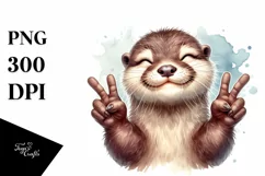 Funny Otter Victory Sign Portrait | Clipart Product Image 1