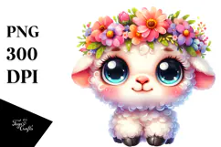 Goofy Cute Lamb with Flower Crown PNG Product Image 1