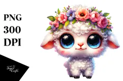 Goofy Cute Lamb with Flower Crown PNG Product Image 1