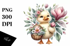Whimsical Baby Duck Holding Flowers | Sublimation | Clipart Product Image 3