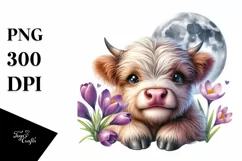 Cute Baby Highland Cow Moon Clipart Product Image 3