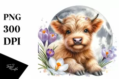 Smiling Baby Highland Cow, Crocus Clipart Product Image 3