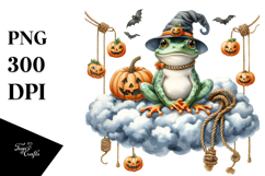 Halloween Frog Sitting on Cloud PNG Product Image 1