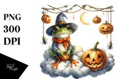 Halloween Frog Sitting on Cloud PNG Product Image 1