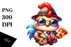 Baby Rooster Pizza Slice PNG Product Image 1