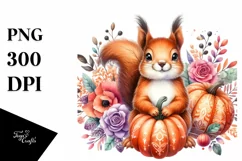 Vibrant Funny Squirrel Holding Pumpkin Watercolor Product Image 3