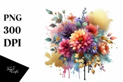 Watercolor Abstract Bouquet GOLD FOIL | Sublimation Clipart Product Image 1