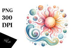 Colorful Watercolor Wimsicall Sun | Sublimation Clipart Product Image 1