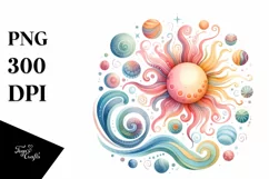 Colorful Watercolor Wimsicall Sun | Sublimation Clipart Product Image 1