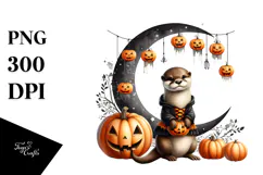 Cow and Otter Dressed for Halloween, High-Res PNG Product Image 1