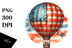 Watercolor Vintage Rusted Hot Air Balloon with USA Flag Product Image 1