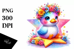 cute Duck on Star, Colorful PNG Product Image 1