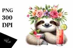 Young Sloth Flower Wreath Cocktail Adorable | Clipart Product Image 1