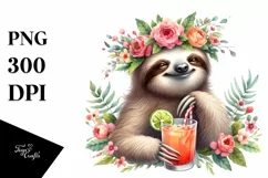 Young Sloth Flower Wreath Cocktail Adorable | Clipart Product Image 1