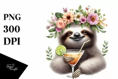 Young Sloth Flower Wreath Cocktail Adorable | Clipart Product Image 3