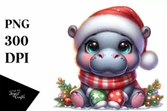 Expressive Baby Hippo in Christmas Lights PNG Product Image 1