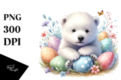 Digital Watercolor Cute Polar Bear Easter Eggs PNG Product Image 1