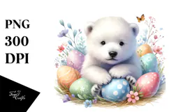 Digital Watercolor Cute Polar Bear Easter Eggs PNG Product Image 1