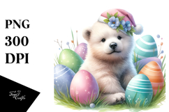 Digital Watercolor Cute Polar Bear Easter Eggs PNG Product Image 1