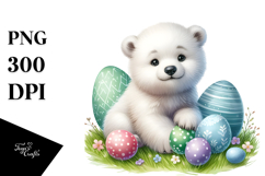 Digital Watercolor Cute Polar Bear Easter Eggs PNG Product Image 1