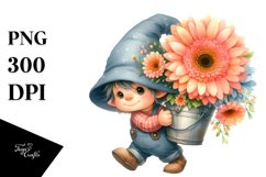 Cute GNOME with Gerbera PNG Product Image 1