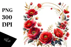 Red Flowers Floral Frame Watercolor Clipart Product Image 1