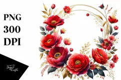 Red Flowers Floral Frame Watercolor Clipart Product Image 3