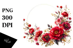 Red Flowers Floral Frame Watercolor Clipart Product Image 1
