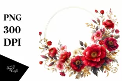 Red Flowers Floral Frame Watercolor Clipart Product Image 1