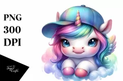 Colorful Baby Unicorn with Baseball Cap, Sublimation Clipart Product Image 1