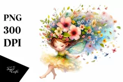 Cute Fairy Tumbling with Flower Petals | Sublimation Clipart Product Image 1