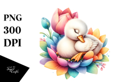 Colorful Cute Baby Swan Sleeping in a Flower Product Image 1