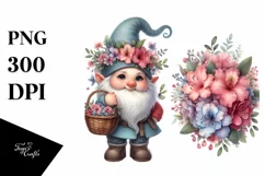 Cute Gnome Holding a Basket of Flowers | Sublimation | Product Image 1
