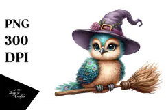 Funny Baby Peacock Witch Broom | Watercolor | Sublimation Product Image 1