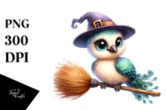 Funny Baby Peacock Witch Broom | Watercolor | Sublimation Product Image 1
