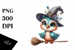 Funny Baby Peacock Witch Broom | Watercolor | Sublimation Product Image 1