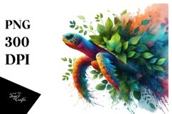 Abstract Vibrant Turtle with Plant Leaves, PNG Product Image 1