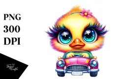 Crazy Eyes Cute Duck with Baby Car PNG Product Image 1