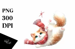 Cute Cat Tumbling with Snowflakes, Transparent PNG Product Image 1