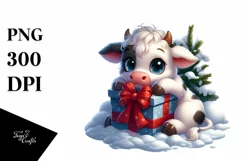 Cute Baby Cow with Gift Box PNG Product Image 3
