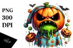 Cute Pumpkin in Pajamas with Green Slime, Watercolor PNG Product Image 1