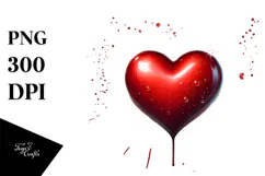 Red Glossy Heart on Splashes Background PNG Product Image 1