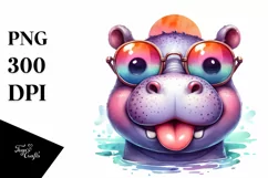 Cute Hippo Sunglasses Tongue Clipart Product Image 3