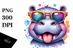 Cute Hippo Sunglasses Tongue Clipart Product Image 3