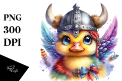 Vibrant Baby Duck with Viking Helmet PNG Product Image 1