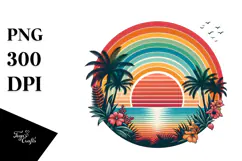 Retro Tropical Rainbow Sunset, PNG Clipart Product Image 1