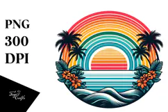 Retro Tropical Rainbow Sunset, PNG Clipart Product Image 1