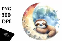 Colorful Cute Baby Sloth Sleeping on the Moon Product Image 1